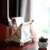 vintage storage bag, along with woody frame (small size), easily foldable and portable, durable, home decor, handcrafted product