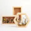dried flowers rectangle & hexagonal wooden frame, meticulously arranged dried flowers, small garden full of flowers, decorative picture