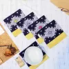 brocade coaster, rustic patterns, absorbent fabric material, naturally dyed colors, simple design, handcrafted product