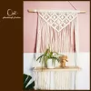 kệ treo tường macrame một tầng, gỗ thông tự nhiên, hoạ tiết thắt nút từ cotton cao cấp, tiết kiệm không gian, điểm nhấn xinh xắn cho căn nhà