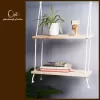 swing cotton hanging shelf, natural pine wood, handcrafted, minimalist style, easy to install, decorative furniture