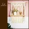 kệ treo tường macrame một tầng, gỗ thông tự nhiên, hoạ tiết thắt nút từ cotton cao cấp, tiết kiệm không gian, điểm nhấn xinh xắn cho căn nhà