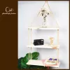 swing jute hanging shelf, imported pine wood material, sturdy shelf, able to bear heavy objects, resistant to mold, space-saving