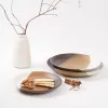 set 3 dĩa tròn phối nâu cà phê, gốm đông gia, chus