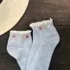 embroidered short socks, short socks with purple flowers, low-cuffed cotton socks, doll shoes socks, vintage socks, girlfriend gifts