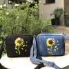 sunflower embroidery box bag, upright base, convenient handle, feminine sunflower embroidery pattern, durable and long-lasting use
