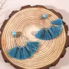 round tassel earrings, large round design, cool turquoise color, handmade fashion accessory, captivating
