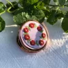 purple embroidered linen hand mirror, mini handheld mirror, hand-embroidered mirror, classic round shape, dreamy purple linen fabric
