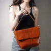 coffee brown leather crossbody bag, crafted from premium full grain leather, large bag design, delicate style