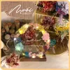 multi floral design, round dried flower frame, customizable flower colors and messages, conveying messages of love, meaningful gift