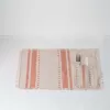 khăn lót đĩa tua rua có hoạ tiết, phong cách wabi sabi, chất vải linen mềm mịn, trang trí bàn ăn tinh tế, sản phẩm thủ công