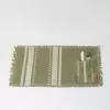 khăn lót đĩa tua rua có hoạ tiết, phong cách wabi sabi, chất vải linen mềm mịn, trang trí bàn ăn tinh tế, sản phẩm thủ công