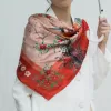 khăn lụa chim mùa xuân, khăn lụa mềm, khăn lụa màu cam đất, khăn choàng cổ, khăn lụa buộc tóc, khăn lụa hàng thiết kế
