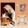orange rabbit silk scarf, cream-colored silk scarf, art-designed silk scarf, head wrap scarf, fashionable neck scarf, gift for ladies