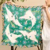 cranes - rhythm of yin and yang silk scarf, soft and smooth silk scarf, white crane print silk scarf, green silk scarf, gift for mothers