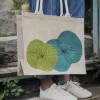 lotus-leaf jute bags, sturdy and durable material, beautiful lotus pattern, spacious storage compartment, exquisite handmade product
