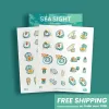 sea sight sticker, set of two, seafood dish patterns, simple and refined brush strokes, creative focal points