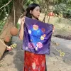 khăn lụa mặt trăng, khăn choàng lụa satin, khăn lụa in cao cấp, khăn bandana, khăn họa tiết nữ tính, khăn lụa màu tím