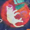 the cat & moon satin scarf, red background, surreal print scarf, premium satin silk scarf, silk neck wrap, gift for relatives