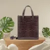 dark brown lily bag, crocodile embossed leather bag, natural crocodile pattern exudes sophistication, spacious enough for a laptop