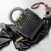 black maya bag, square crocodile embossed leather bag, square-shaped bag, genuine leather material, natural matte shine