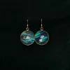 “Water Lilies” Metal Earrings with Hand-Drawn Leather, The Breath Of Nature, Famous Painting Earrings Collection, Claude Monet Artwork, Unique Gifts