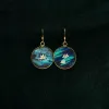 “Water Lilies” Metal Earrings with Hand-Drawn Leather, The Breath Of Nature, Famous Painting Earrings Collection, Claude Monet Artwork, Unique Gifts
