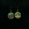“Starry Night” Metal Earrings with Hand-Drawn Leather, Mysterious Colors, Famous Painting Earrings Collection, Van Gogh Pattern, Unique Gifts