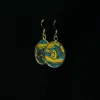 “Starry Night” Metal Earrings with Hand-Drawn Leather, Mysterious Colors, Famous Painting Earrings Collection, Van Gogh Pattern, Unique Gifts