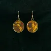 “The Kiss” Metal Earrings with Hand-Drawn Leather, Brilliant Colors of Love, Famous Painting Earrings Collection, Gustav Klimt Pattern, Unique Gifts