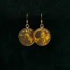 “The Kiss” Metal Earrings with Hand-Drawn Leather, Brilliant Colors of Love, Famous Painting Earrings Collection, Gustav Klimt Pattern, Unique Gifts