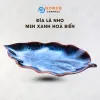 Ocean Blue Fire-Glazed Grape Leaf Plate, 29 x 14cm, Bat Trang Ceramics, Uniquely Designed Ceramic Plate, Fire-Glazed Ceramic Dish, Kitchen Utensils