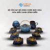 Ocean Blue Fire-Glazed Ceramic Tea Set With Bead Decor (6 Items), Beaded Ceramic Teapot, Bat Trang Ceramics, Flower Inner Cup, Vietnamese Gifts