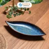 Đĩa Lá Nhọn Men Xanh Biển Hỏa Biến, 25 x 12cm, Gốm Sứ Bát Tràng, Đĩa Gốm Thủ Công Độc Đáo, Gốm Hỏa Biến, Đĩa Màu Xanh Biển, Đồ Gốm Trang Trí Bàn Tiệc