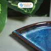 Ocean Blue Fire-Glazed Fan Shaped Plate, 27 x 23.5cm, Bat Trang Ceramics, Fan Shaped Ceramic Plate, Fire-Glazed Ceramic Plate, Handmade Ceramics