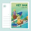 Vietnamese Floating Market Postcard – a glittering tribute to the Mekong Delta’s vibrant life, featuring unique artwork and a matching envelope, A perfect Vietnamese gift