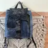Flap mini backpack crafted from old jeans offers exclusive one-off design just for you, combining upcycled fashion sensibility with distinctive denim style as creative birthday gift and meaningful eco-friendly present.