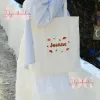 Personalized name embroidered tote bag with mushroom pattern creates a youthful impression everyone loves, featuring detailed embroidery on quality fabric, making an adorable birthday gift