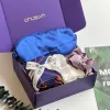 Feminine silk gift box featuring exclusive Vietnamese silk eye mask, hair tie and scarf set, creating gentle moments as perfect birthday gift for her