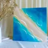 Smooth epoxy resin art measuring 30 x 30cm captures gentle ocean beauty through 3D epoxy resin seascape techniques, creating handcrafted wall art perfect as meaningful housewarming gift.