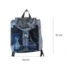 Diagonal pattern mini backpack repurposed from old jeans features bold linear elements, combining denim style with durable fabric construction as sustainable fashion accessory and uniquely creative handcrafted birthday gift