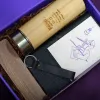 Personalized Imprint gift box preserves genuine emotions through custom engraving, featuring elegant bamboo tumbler with leather notebook and premium pen