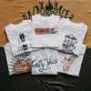 White "Weekend Plans" cotton T-shirt featuring an artistic abstract motif, hand-printed with silkscreen—unisex fit for all, ideal for teams and a thoughtful gift for coworkers. White "Weekend Plans" cotton T-shirt featuring an artistic abstract motif, hand-printed with silkscreen—unisex fit for all, ideal for teams and a thoughtful gift for coworkers.