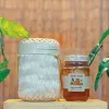 Honeycomb gift set in bamboo box, 400ml pure honeycomb in glass jar, Vietnamese specialty healthy gift.