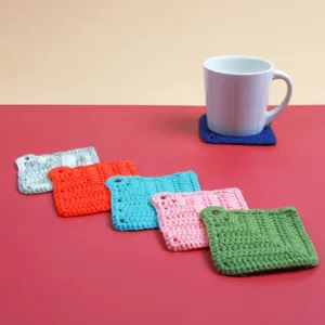 bộ 6 lót ly vuông nhiều màu, chất liệu len 100% cotton, độ bền cao, dễ dàng vệ sinh, trang trí nhà cửa, sản phẩm thủ công