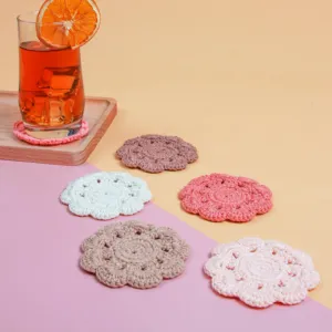 bộ 6 lót ly len hồng đa sắc thái, độ bền cao, hạn chế xù lông, dễ dàng làm sạch, sản phẩm thủ công việt nam