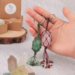 móc chìa khoá đá phong thuỷ, dây thắt macrame thủ công, đá tự nhiên, giải phóng năng lượng xấu, đá chữa lành, phụ kiện tâm linh