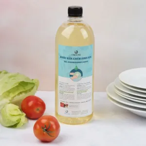 nước rửa chén sinh học, thành phần 100% rau củ và trái cây, thân thiện với môi trường, loại bỏ mọi vết bẩn cứng đầu