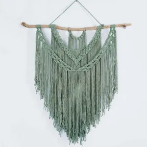 macrame 3-storey wall curtain light blue, fresh green color, elaborate design, interior decoration, handmade product