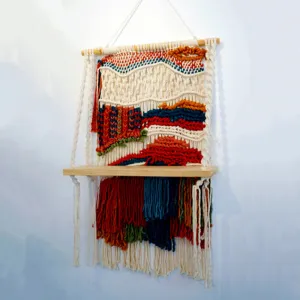 kệ treo tường 1 tầng nhiều màu macrame, thiết kế ấn tượng và nhiều màu sắc, độ chắc chắn cao, trang trí nhà cửa, sản phẩm thủ công